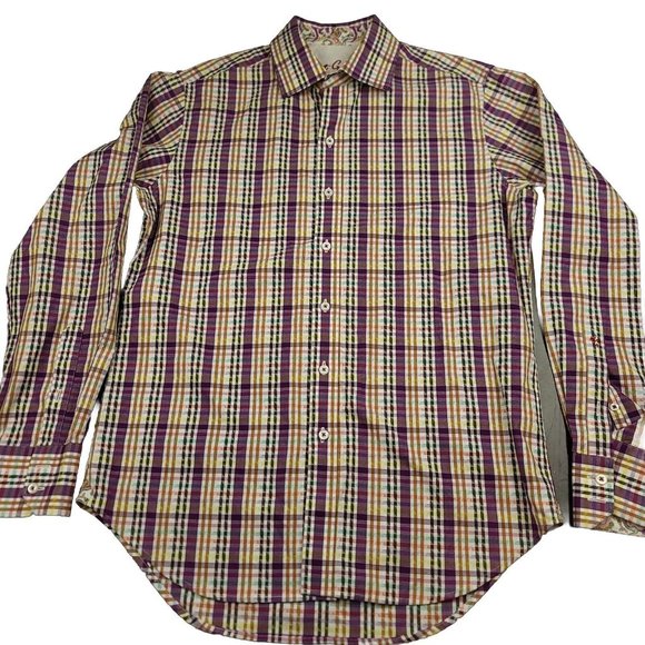 Robert Graham Exclusive Mens S Shirt Flip Cuff Dress Purple Pastel Plaid - Picture 2 of 12